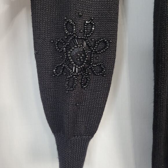 Vintage Beaded Crew Neck Pullover Sweater size S black 80s 90s ramie blend, New - Picture 4 of 8